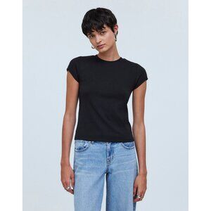 MADEWELL Black Supima Cotton Ribbed Cap Sleeve Baby T-Shirt, Size M